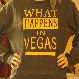 CREW NECK SWEATSHIRT GOLD LETTERING "What Happens in Vegas" PULLOVER Size Medium